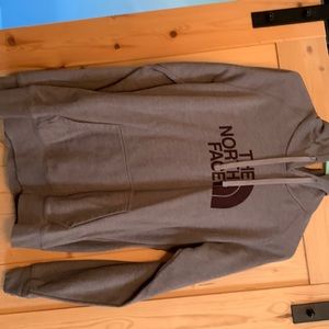 Grey/burgundy north face hoodie